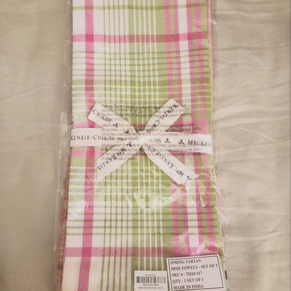 NWT Mackenzie-Childs Dish Towels | Set of Three | Pink and Green - Picture 5 of 5